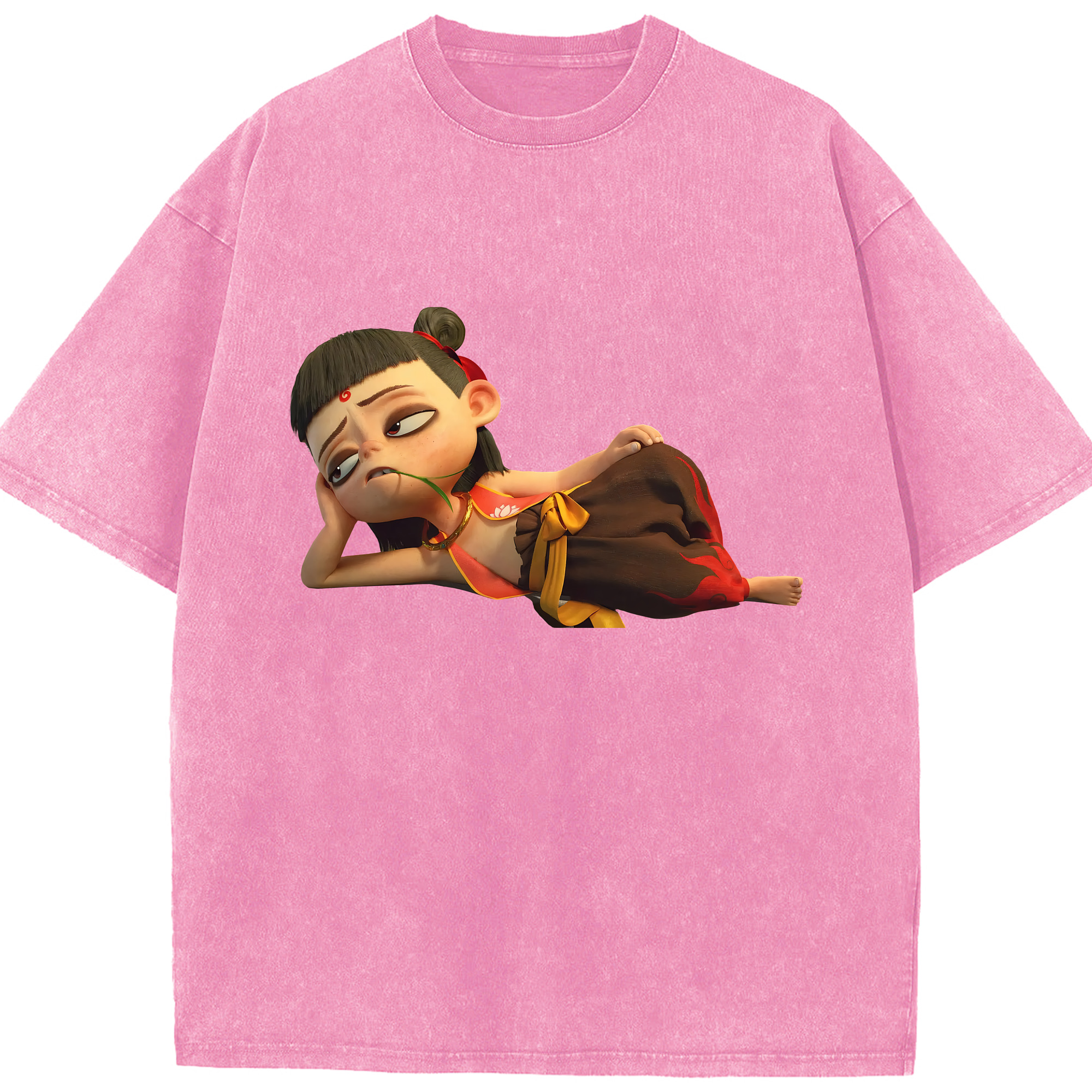 （画像用） Ne Zha 2 ナタ 魔童の大暴れ 綿100% ヴィンテージ風 半袖Tシャツ（フロントプリント）